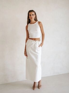 Sabo Skirt White Drawstring Maxi Skirt